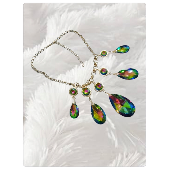 Gold Tone Statement Necklace with Multicolor Beads - Picture 3 of 4